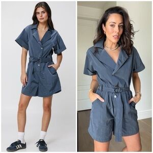 NWT VARLEY Belle Boxy Navy Blue Jumpsuit Romper Playsuit SZ L